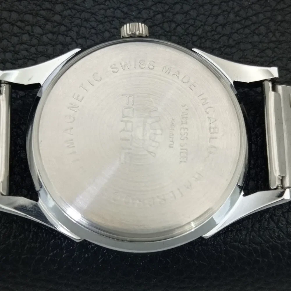 Vintage 1971 Fortis Manual Mens Silver Watch W/Steel Strap & Red accents